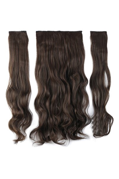 KONAK PERUK نصف قمر صناعي مموج من الألياف باللون البني الفاتح + 2 شريط جانبي