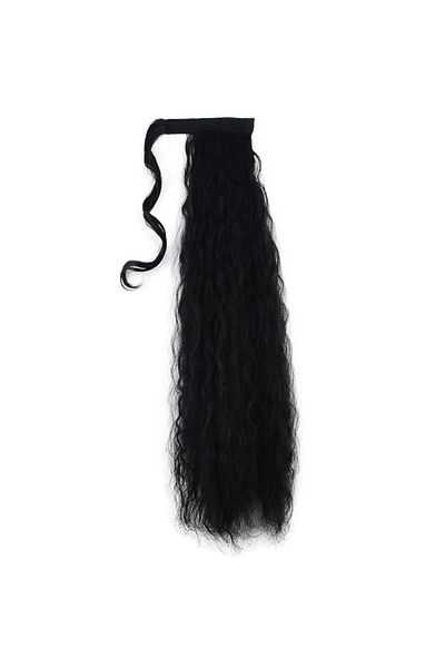 KONAK PERUK Black Fluffy Wavy Tied Ponytail