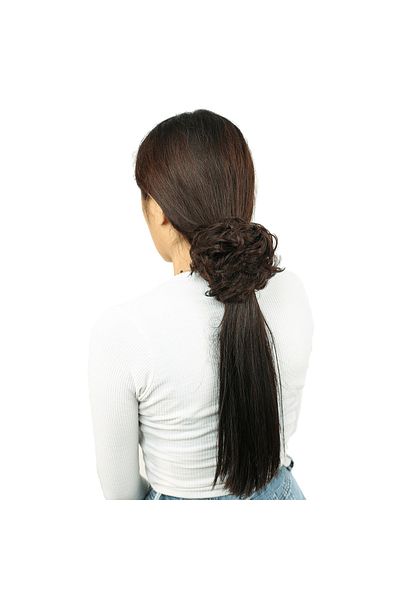 KONAK PERUK Dark Brown Colored Dense Hair Elastic Bun Buckle