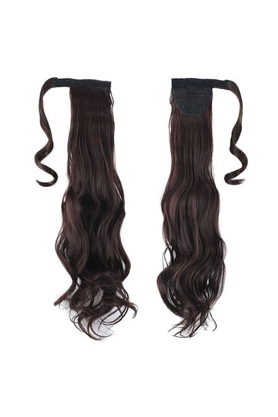 KONAK PERUK Dark Brown Colored Tied Wavy Ponytail