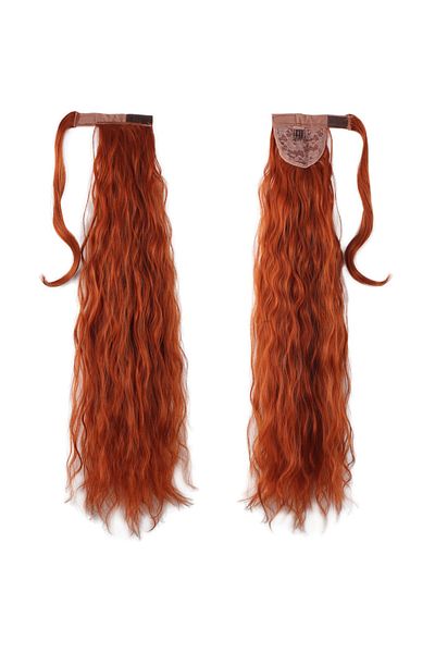 KONAK PERUK Copper Colored Tie Up Fluffy Wavy Ponytail