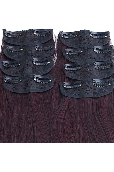 KONAK PERUK 8 Pieces Fiber Synthetic Fluffy Wavy Snap Closure - Dark Red