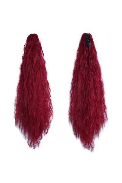 KONAK PERUK Fluffy Wavy Ponytail with Red Buckle
