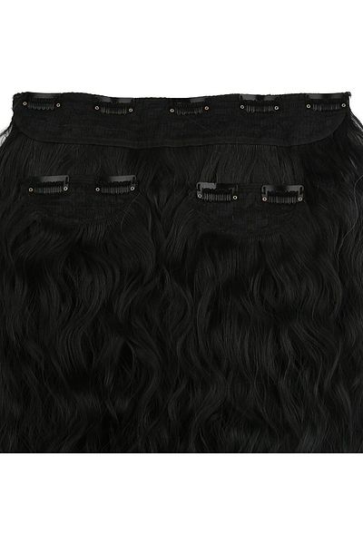 KONAK PERUK Synthetic Fibra - Wavy Fluffy Half Moon + 2 Side Snaps Black Gray Ombreli