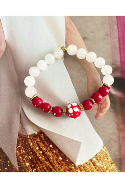 Hazeran accessories Kristal Kuvars Ve Ceyd Doğal Taşlı Murano Boncuklu Tasarı...