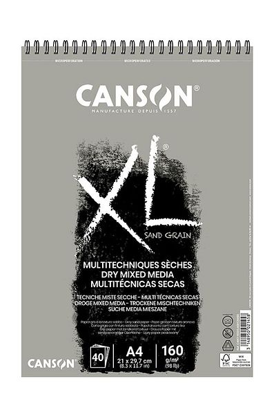 Canson Xl Dry Mix Media Gray Sand Paper Spiral Notebook 40 Sheets 160g 21x29.7