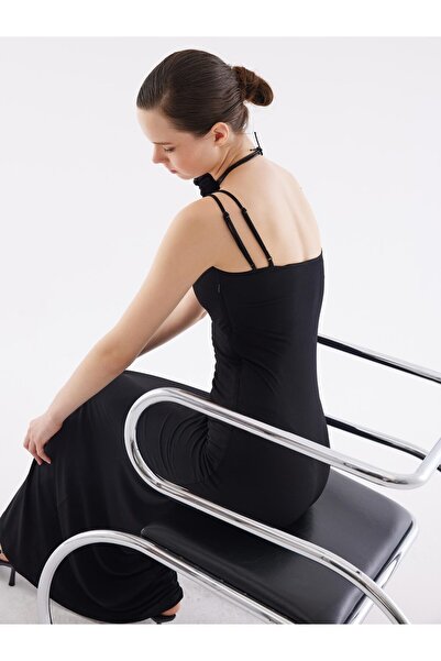 Juste Studio Ζέρσεϊ μαύρο μακρύ φόρεμα με τιράντες