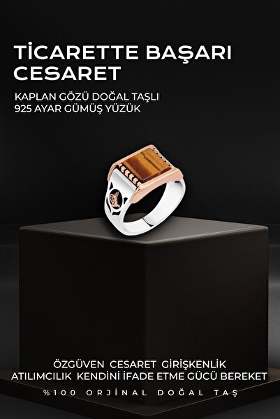 OSMANLI DOĞAL TAŞ 925 AYAR GÜMÜŞ KAPLAN GÖZÜ ERKEK YÜZÜK USTA İŞİ SERTİFİKALI...