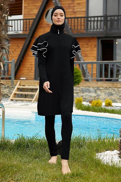 InStyle Μαγιό Flounce Sleeve Hijab - Μαύρο