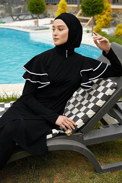 InStyle Μαγιό Flounce Sleeve Hijab - Μαύρο
