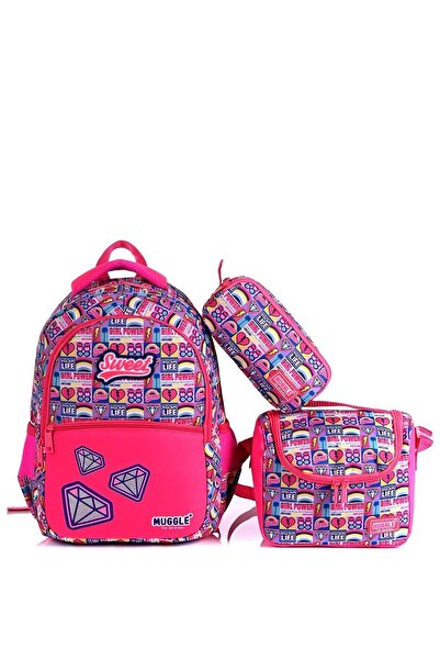 MUGGLE 6627 Sweet Pembe Okul Çantası 3'lü Set