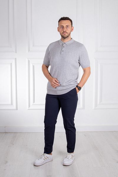 Sarar Tricou subțire din tricot gri deschis, 100% bumbac, cu guler polo