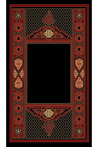 Rugs Modern Halı Geometric Patterned Prayer Rug in Black and Red Tones 70x120