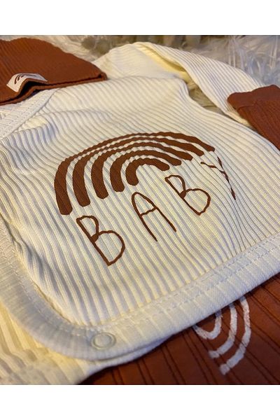 Necix's Hospital Exit Baby Printed Soft Set of 5 Cream