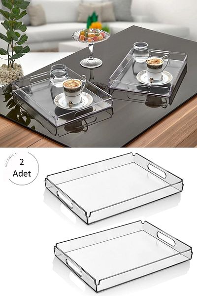 Selenica Rectangular Decorative Plexiglass Stylish Tea Coffee Serving Presentation Tray, organizer, decorative Transparent Tray