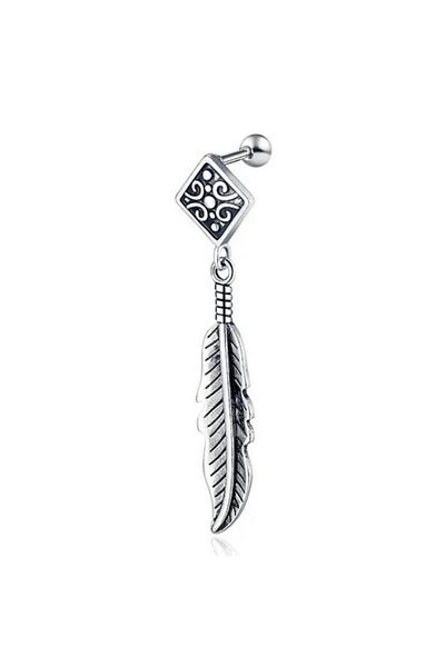 Jaida Moda Unisex Gothic Screw Dangle Feather Steel Earrings