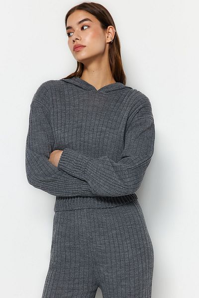 Trendyol Collection Antracit kapucnis kötöttáru felső és alsó készlet TWOAW22AU0044