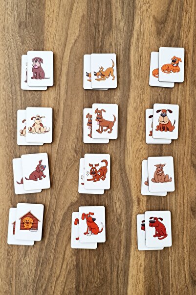 metafortoys Ahşap Köpekler Zeka Kartları Eşleştirme Oyunu Okul Öncesi Eğitim Materyali