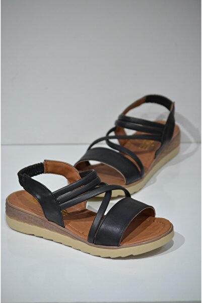 KunduraHane Crna ženska Sandale sa elastičnim leđima - boja trake