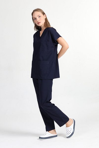 BAŞAK Navy Blue Lycra Cotton Scrubs - Yarasakol Doctor Nurse Jersey