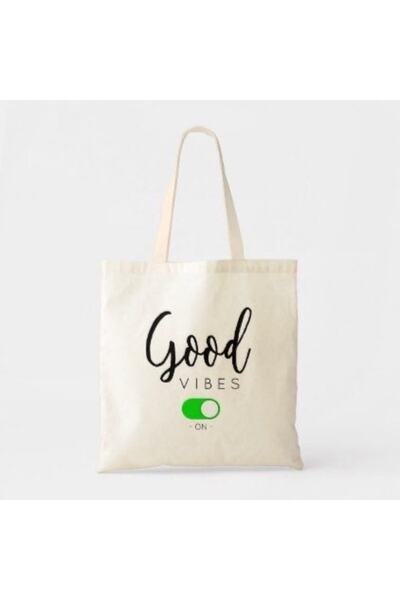 Generic Brand Raw Cloth Canvas Good Vibes On Printed Cloth Bag