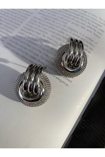 Pinery Jewels Hasır Örme Iç Içe Geçen Halka Küpe Çifti