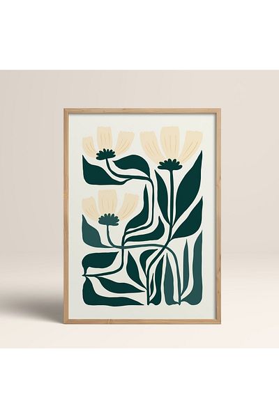HOMEPACK Tablou cu rame din lemn alb Poster cu rame Decor artistic modern de perete (FLOWER225-WHITE-40X60)