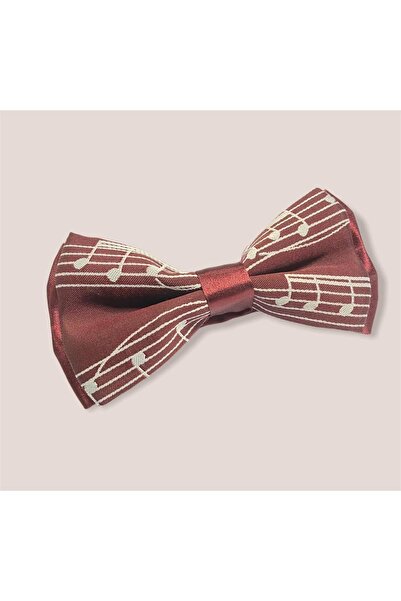 Herşey Nota Claret Red Musical Note Woven Bow Tie