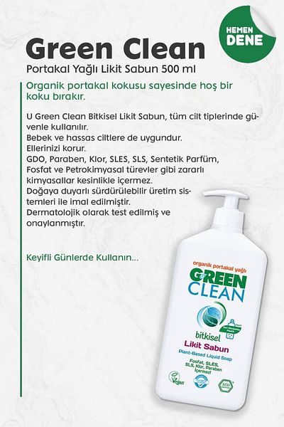 Green Clean U Organic Liquid Soap with Orange 500 Ml