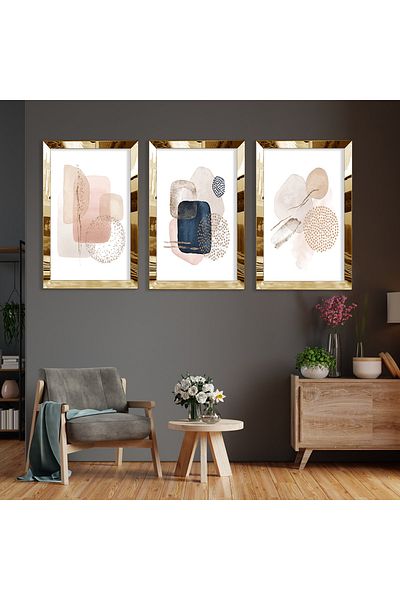 Zevahir Mobilya Dekorasyon Set de pictură din MDF cu model abstract Stone Gold Plexi Edge