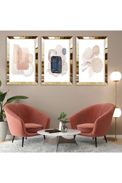 Zevahir Mobilya Dekorasyon Set de pictură din MDF cu model abstract Stone Gold Plexi Edge