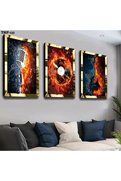 Zevahir Mobilya Dekorasyon Flame Music Triple Mdf Table Set with Gold Mirrore...