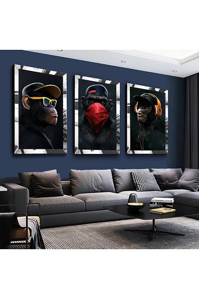 Zevahir Mobilya Dekorasyon Set de masă din MDF cu trei părți din plexiglas auriu Style 3 Monkey