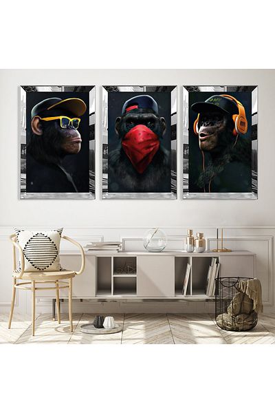 Zevahir Mobilya Dekorasyon Set de masă din MDF cu trei părți din plexiglas auriu Style 3 Monkey
