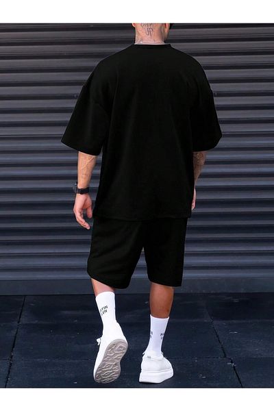 Know Schwarzes bedrucktes Oversize-Shorts-Set „Paris“ für Herren