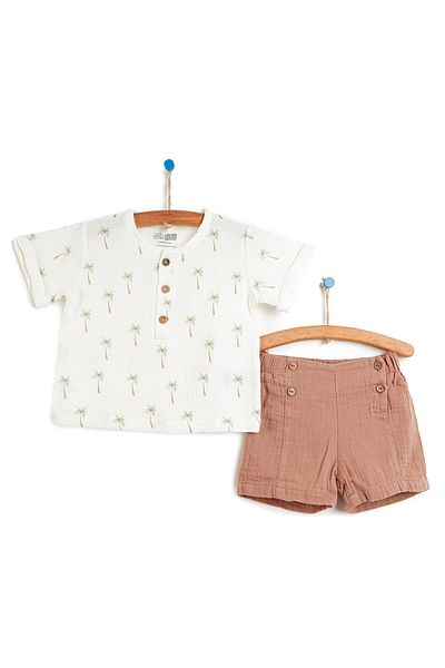 ebebek Hello Baby Basic Baby Boy Muslin Buttoned Tshirt-shorts Baby Boy