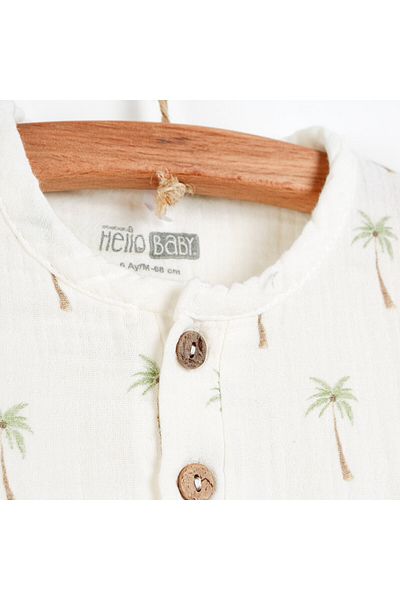 ebebek Hello Baby Basic Baby Boy Muslin Buttoned Tshirt-shorts Baby Boy