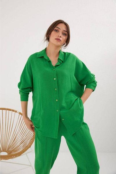 Laluvia Πράσινο λινό πουκάμισο Oversize