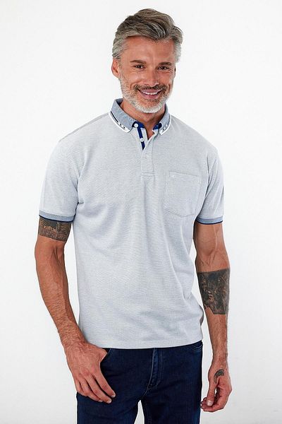 ENQUE Tricou de bază pentru bărbați, cu mânecă scurtă, cu gât polo, cu buzunar, albastru închis