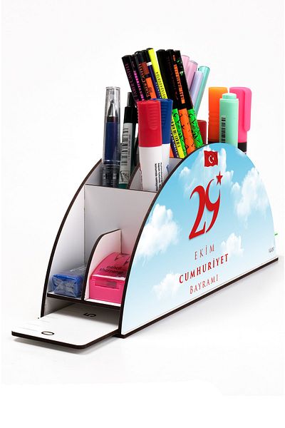 kutuTR Wooden Vip Special Occasions Series Rainbow Ruled Desktop Pen Holder Organizer Assembled Boxed