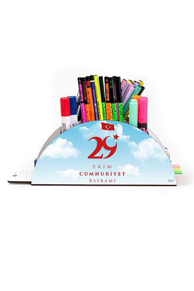 kutuTR Wooden Vip Special Occasions Series Rainbow Ruled Desktop Pen Holder Organizer Assembled Boxed