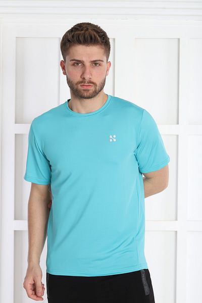 NEED LİFE Men's Turquoise Polyester Crew Neck T-Shirt