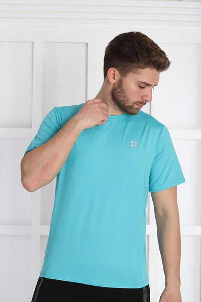 NEED LİFE Men's Turquoise Polyester Crew Neck T-Shirt
