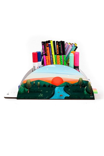 kutuTR Landscape Rainbow Ruled Desktop Pen Holder Organizer Assembled Boxed
