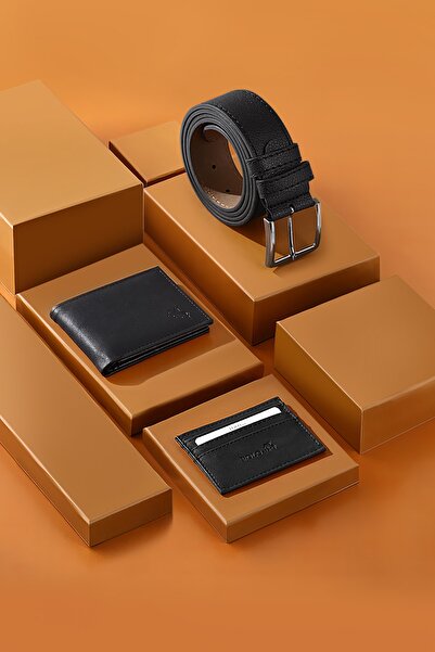 Polo Air Kemer Cüzdan Kartlık Hediyelik Kutusunda Siyah Set