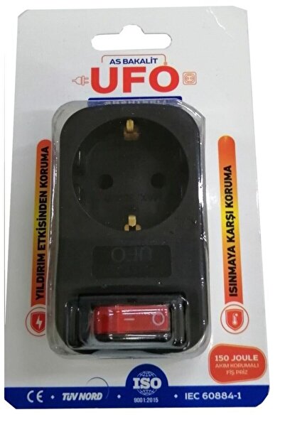 As Bakalit Ufo Switched Single Surge Protected Plug Black Socket 323027