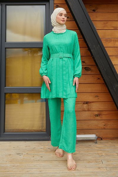 InStyle Moria Belted Pleated Suit - Green