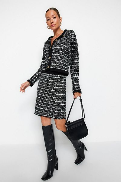 Trendyol Collection Soft Textured Black Knitwear Cardigan and Skirt Set - Knitted Detail Twoaw24Au00001