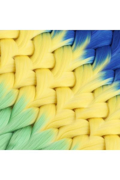 KONAK PERUK Synthetic Ombreli Hair For African Braid And Rasta - Navy Blue / Yellow / Pistachio Green
