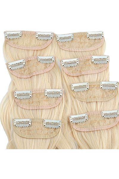KONAK PERUK Fiber Synthetic Wavy 8 Pieces Snap Closure - Platinum